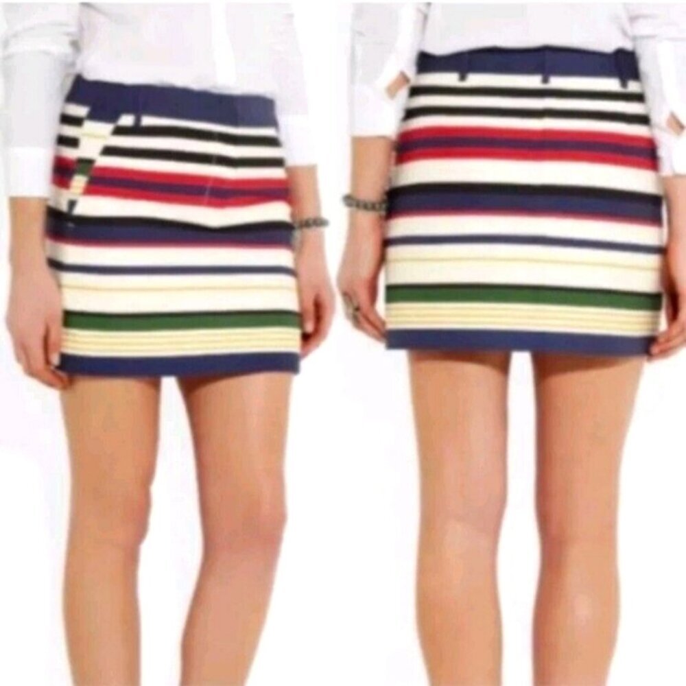 J. Crew Retro Mod 60s Preppy Nautical Rainbow Striped Cotton Casual Skirt XS